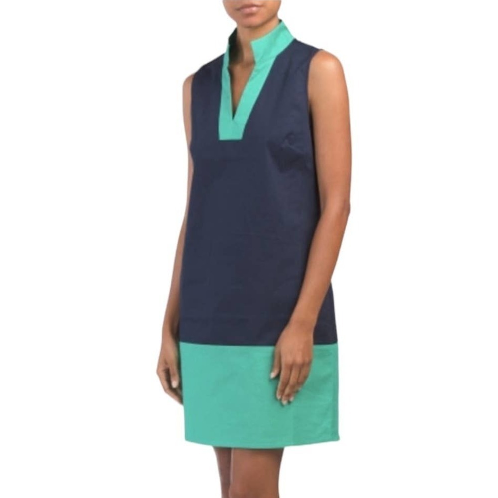 STS Sail To‎ Sable Sleeveless Shift Dress M Navy Blue Green Tunic